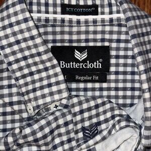 Butter Cloth Icy Cotton Long Sleeve Button Down Shirt Men's M Blue Grey Check